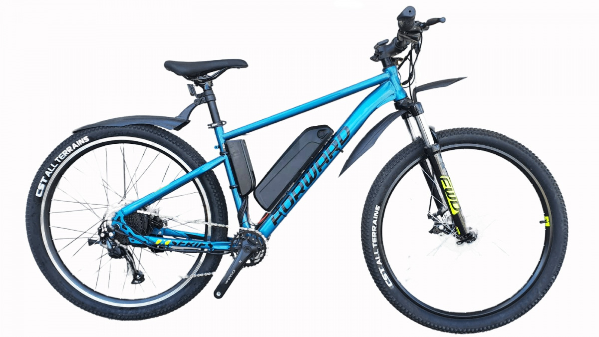 27,5д Велосипед электро Forward Sporting XX M. DISK  рост 17, 500w 48v 10ah, 8ск, сине-желтый.