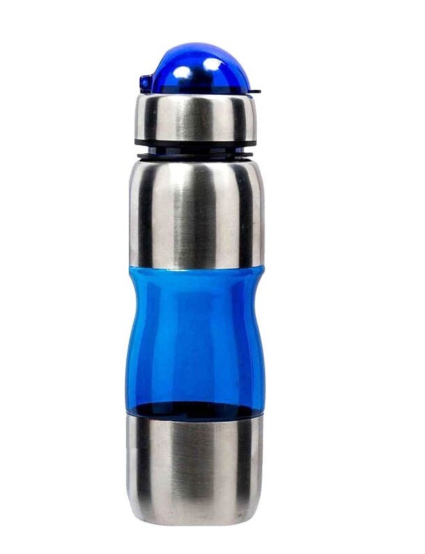 Бутылочка пл/мет. 750 мл. крышка-клапан, прозрачный сини/хром, 3234081-22