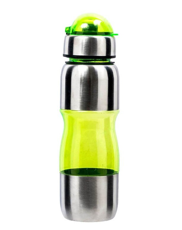 Бутылочка пл/мет. 750 мл. крышка-клапан, прозрачный зелено/хром, 3234081-22