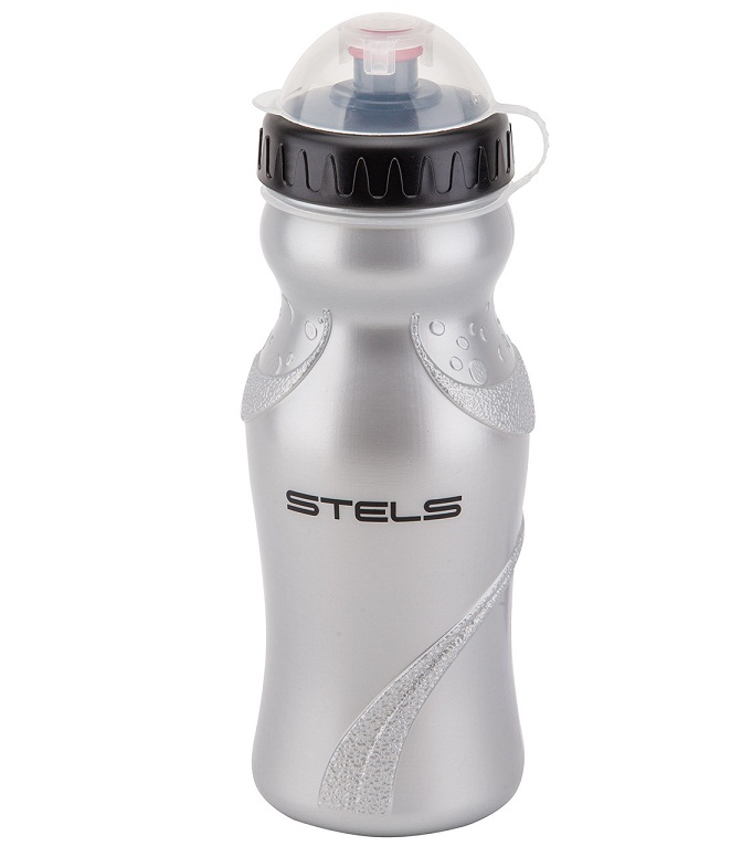 Бутылочка пл. 600 мл. Stels, CSB-500I, крышка-клапан, серебро-черная, 550028