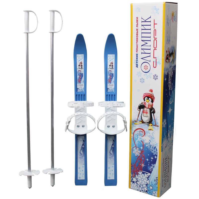 Лыжи Олимпик спорт детские 66 см, с палками 75 см, пластик от магазина 2 колеса 34