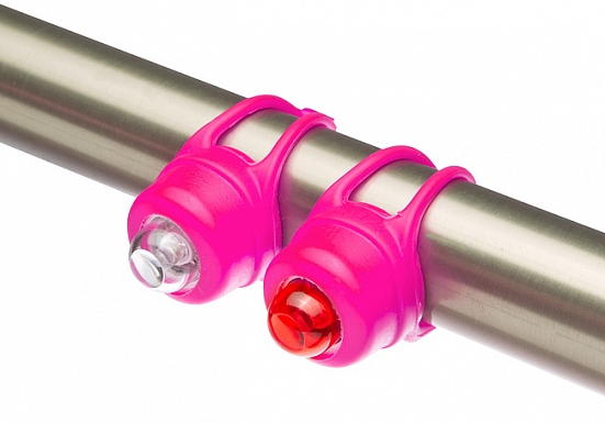 Фонари перед+задн. силикон, JY-320F+T, 1/1 LED, 2 реж, 4xCR2032, розовые, 560138