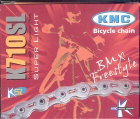 Цепь BMX 1ск. "КМС К710SL" 1 ск., 1/2"X1/8" 116зв, лёгк, полые пины, повыш. проч, защ. от спад, сер